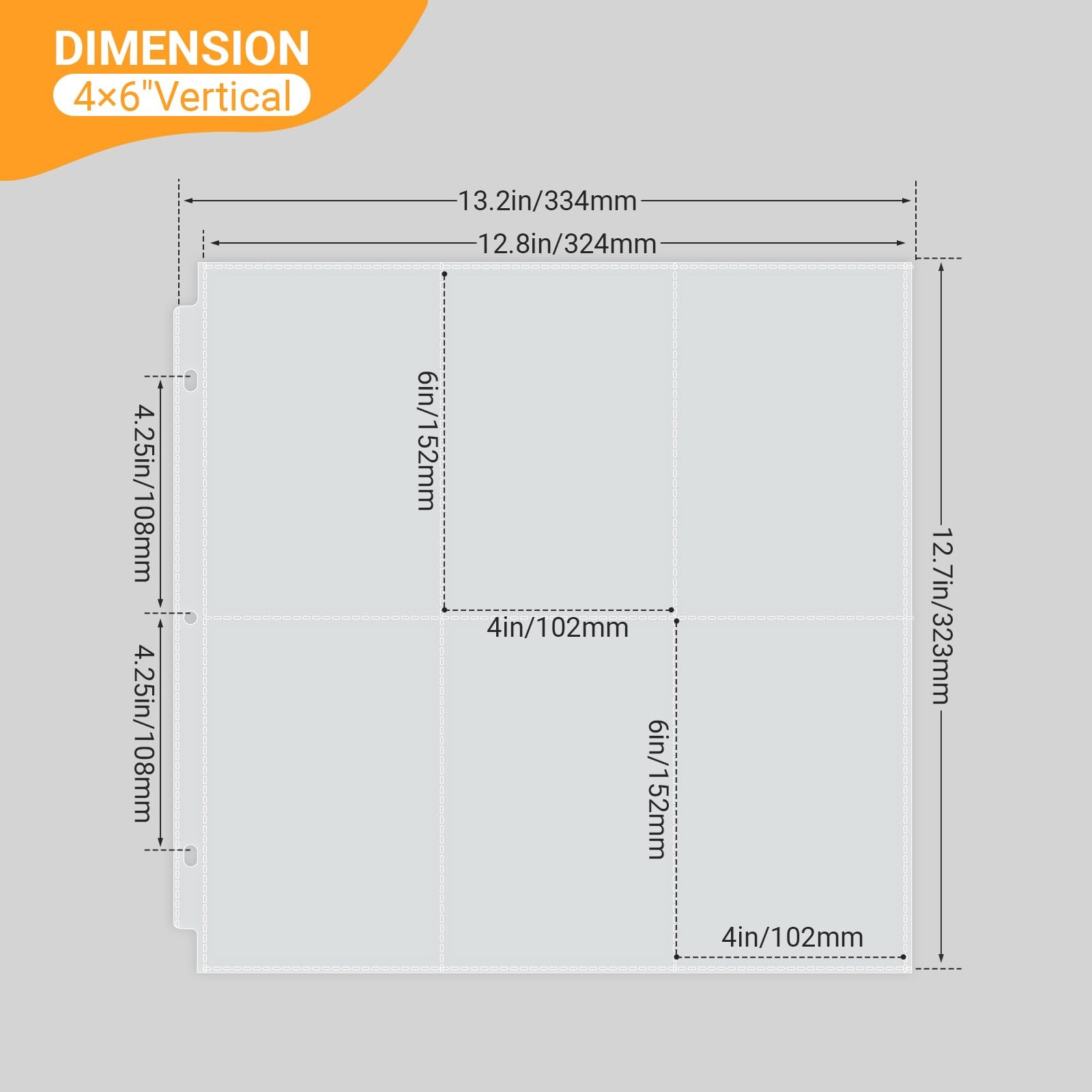 4x6 Photo Refill Pages, 20 Plastic Sleeves, Acid Free, 3 Ring Binder, White