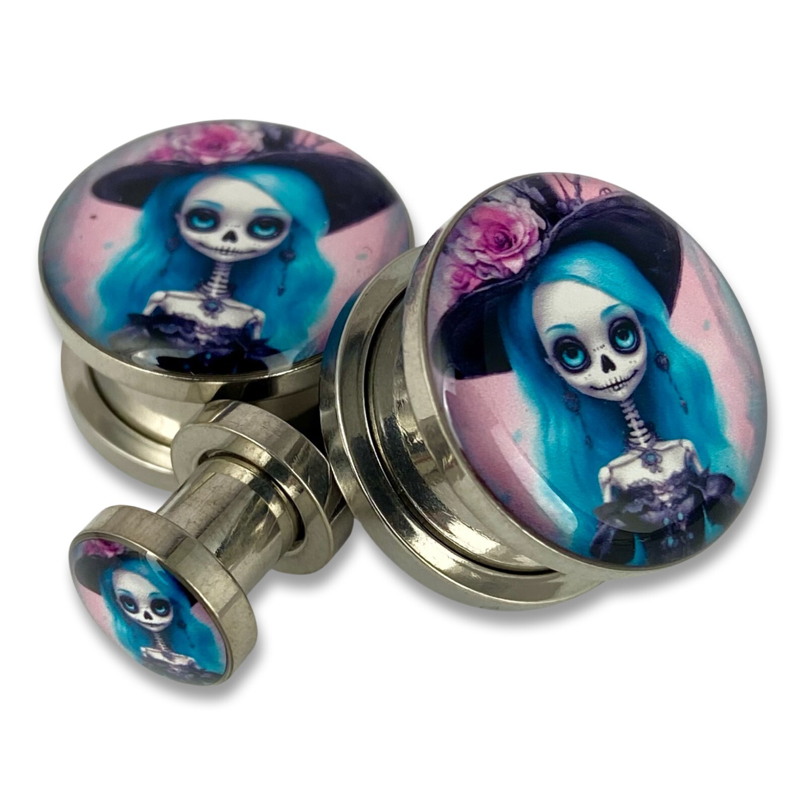 Pair of Victorian Skeleton Picture Plugs (MTO-074) gauges 16g thru 1 inch