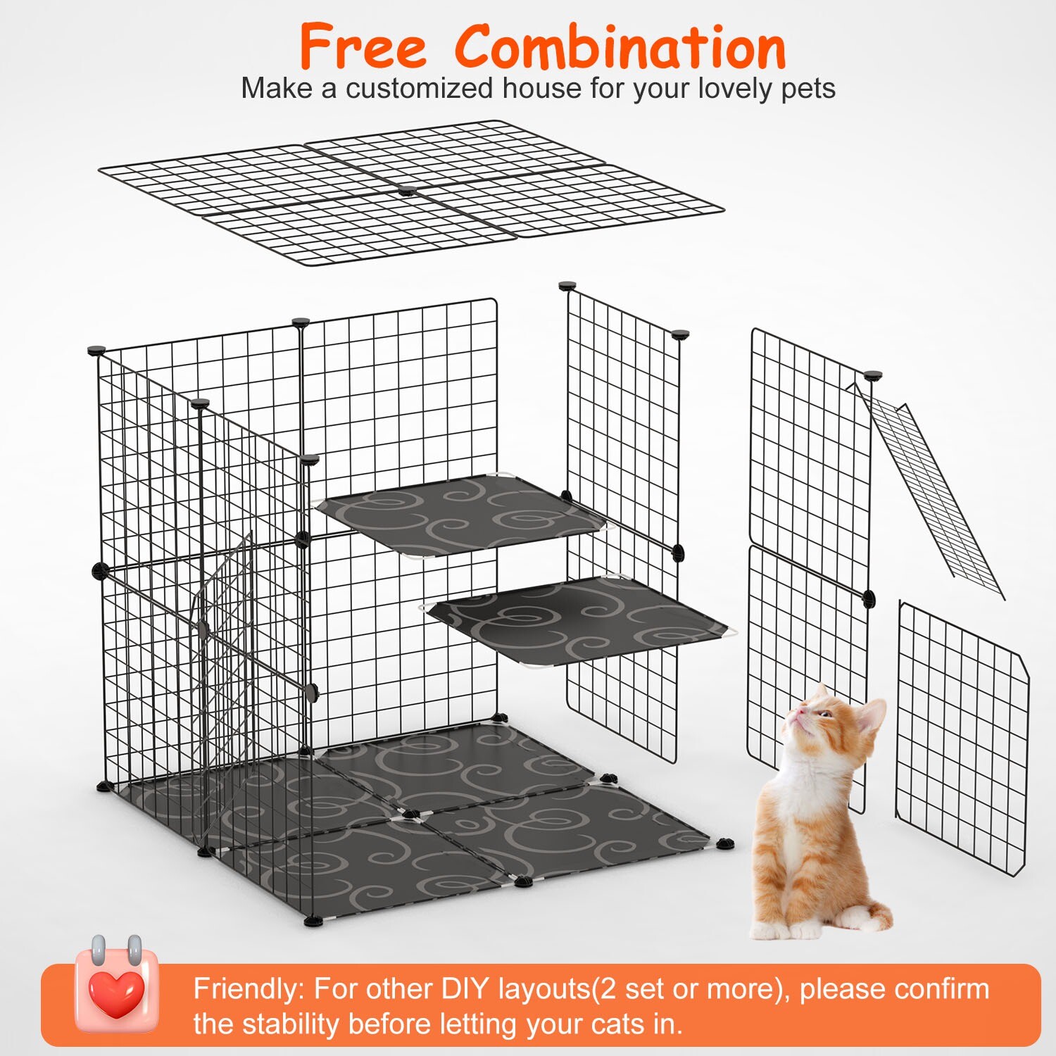 Cat Cage Indoor Cat Enclosures DIY Cat Playpen Metal Kennel Crate Small Animals