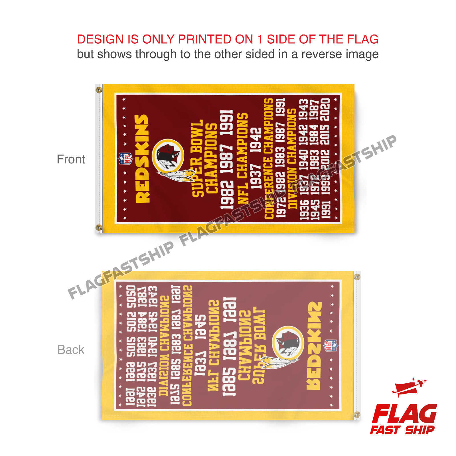 Washington Redskins 3x5 ft Banner Premium Flag Super Bowl NFL Champs Commanders
