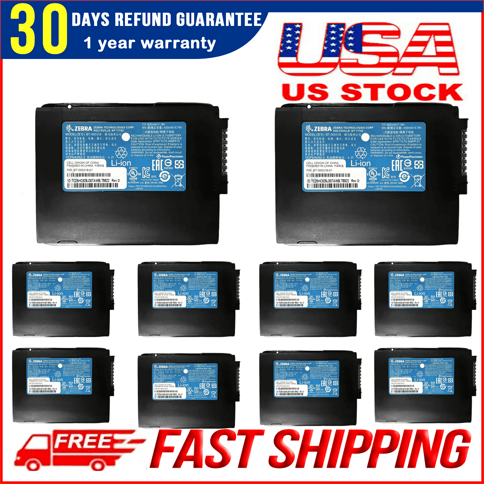 5/10/15 Pk New Genuine BT-000318-01 Battery for Zebra TC77 TC55 TC70 TC72 TC75