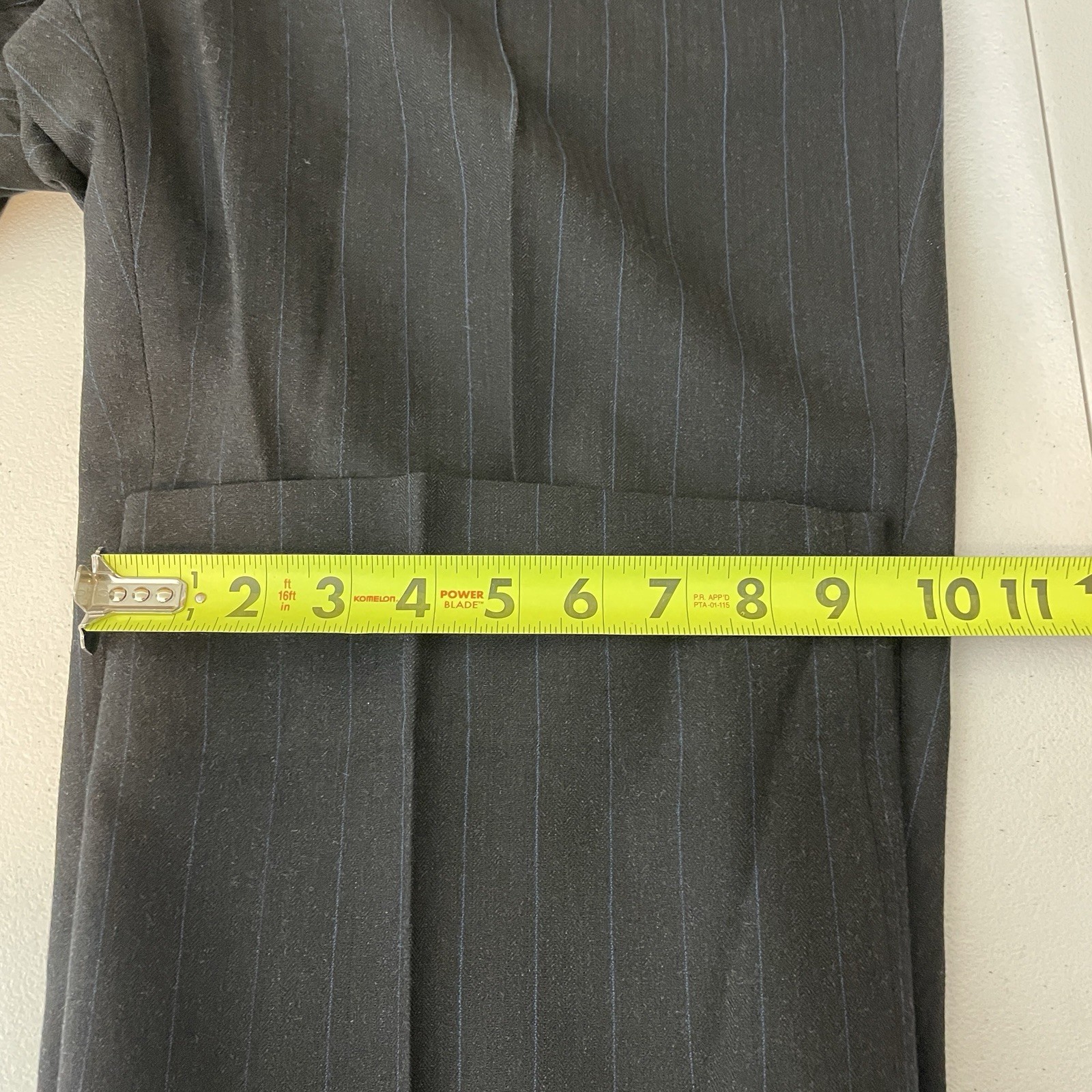 Paul Cicchini Bespoke 2 Piece Suit Mens 46XL 38x33 Black Blue Striped Wool USA