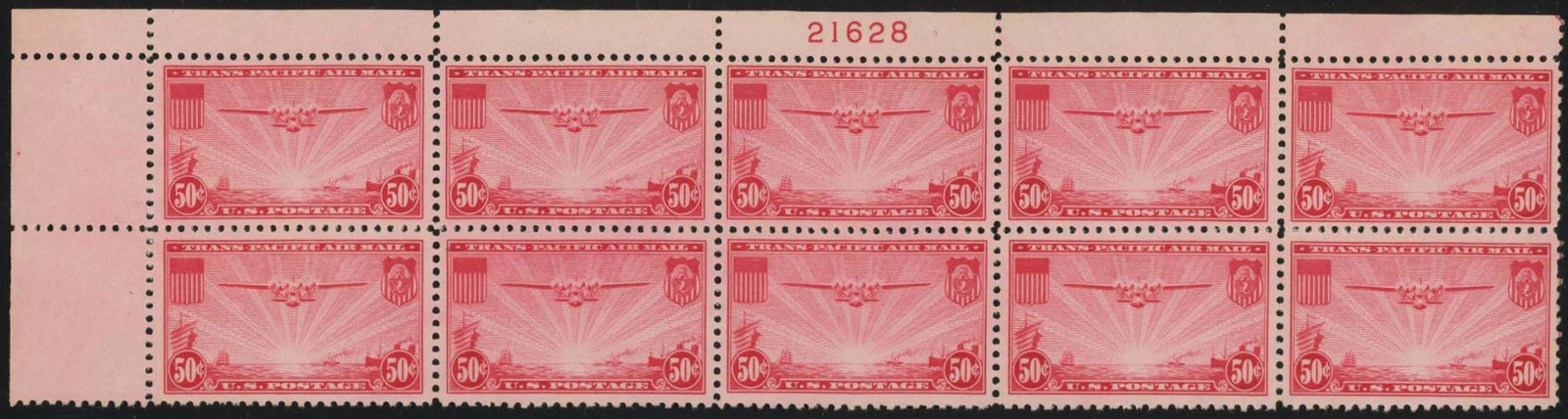 USA Scott# #C22, VF TOP PLate Block of 10 SCV $125 (57400)