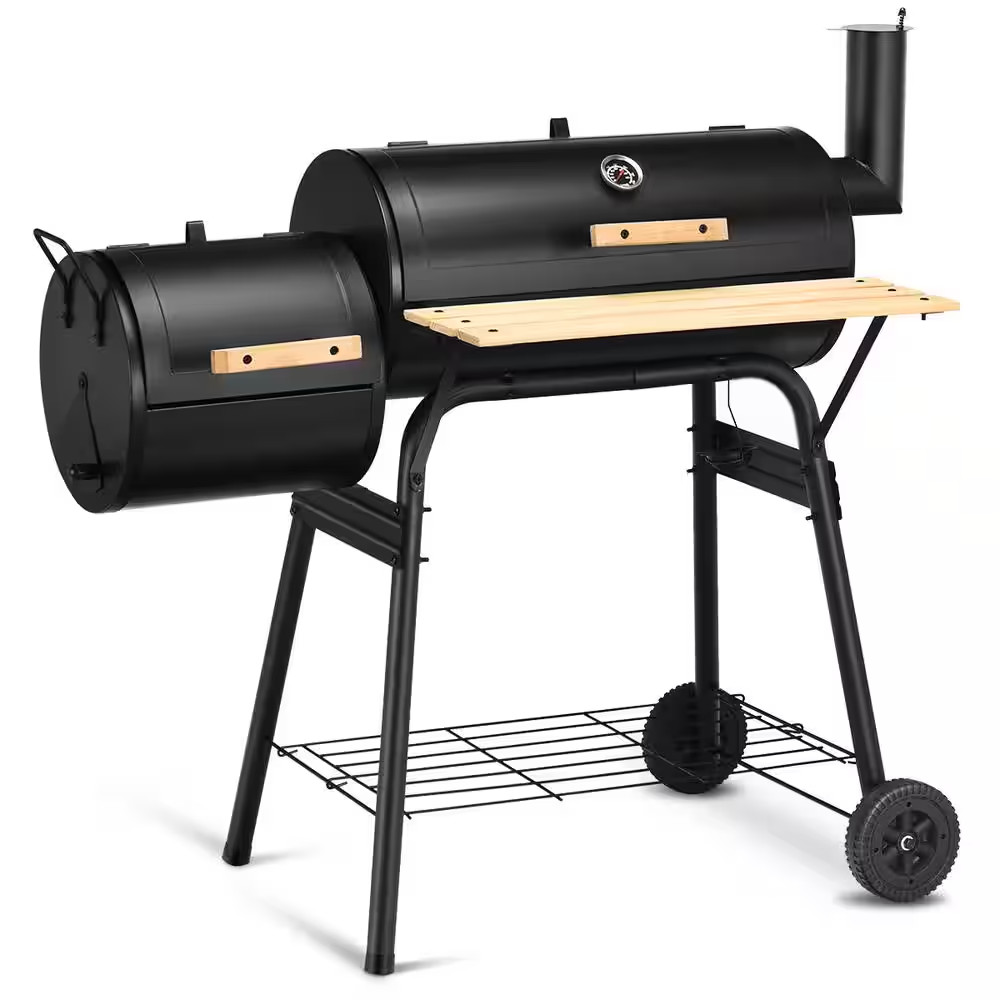 Outdoor BBQ Grill Charcoal Barbecue Pit Patio Backyard Meat Cooker Smoker in Bla