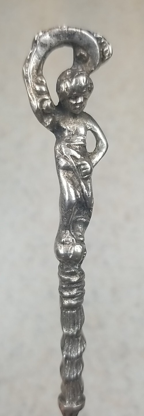 Peruzzi Italian Silver Marked Sterling Ornate Angel Cherub Cocktail Fork 5 3/4"