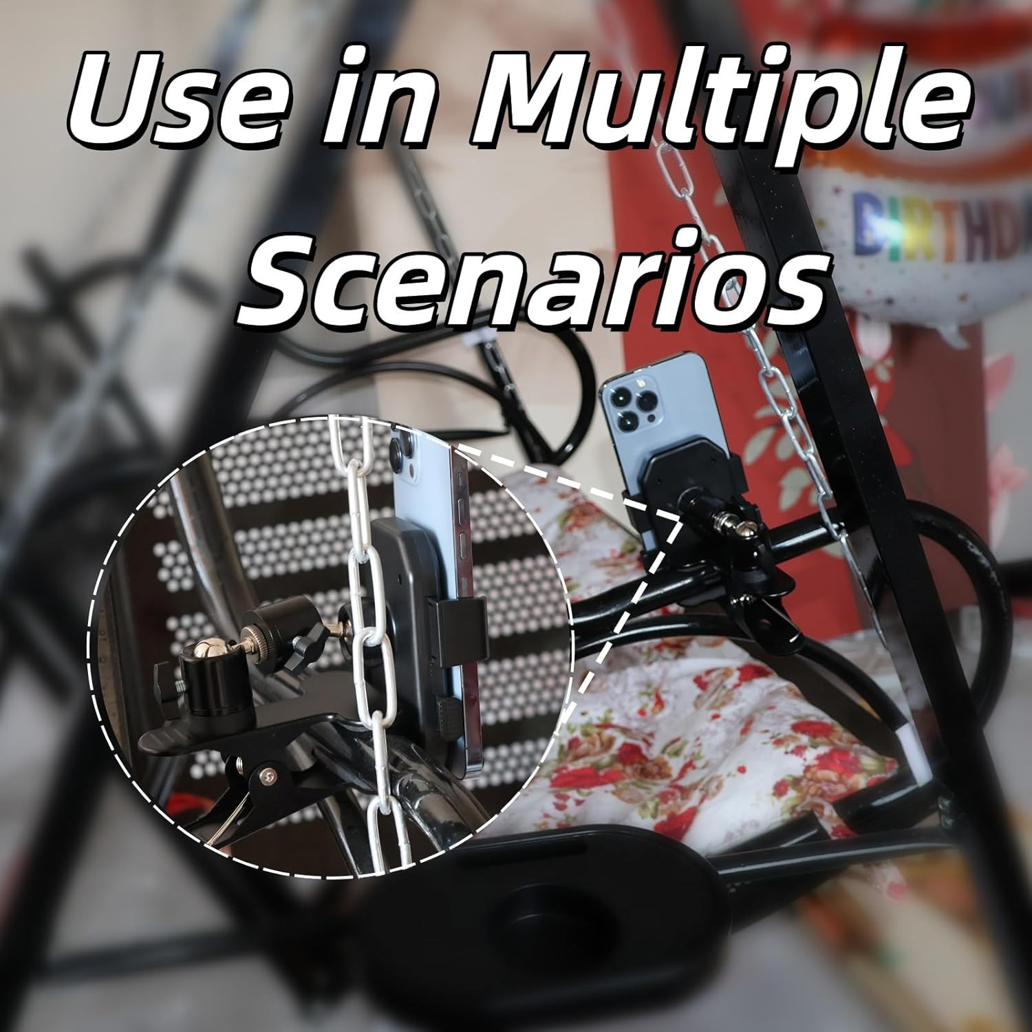 Guitar Phone Holder Mount for Guitar Bass Ukulele, Adjustable and Rotatable Arm,