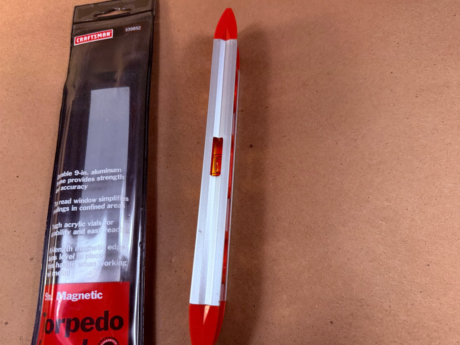 NEW Sears Craftsman USA Nos Torpedo Level 9” 39852 Red Magnetic w/ Pouch