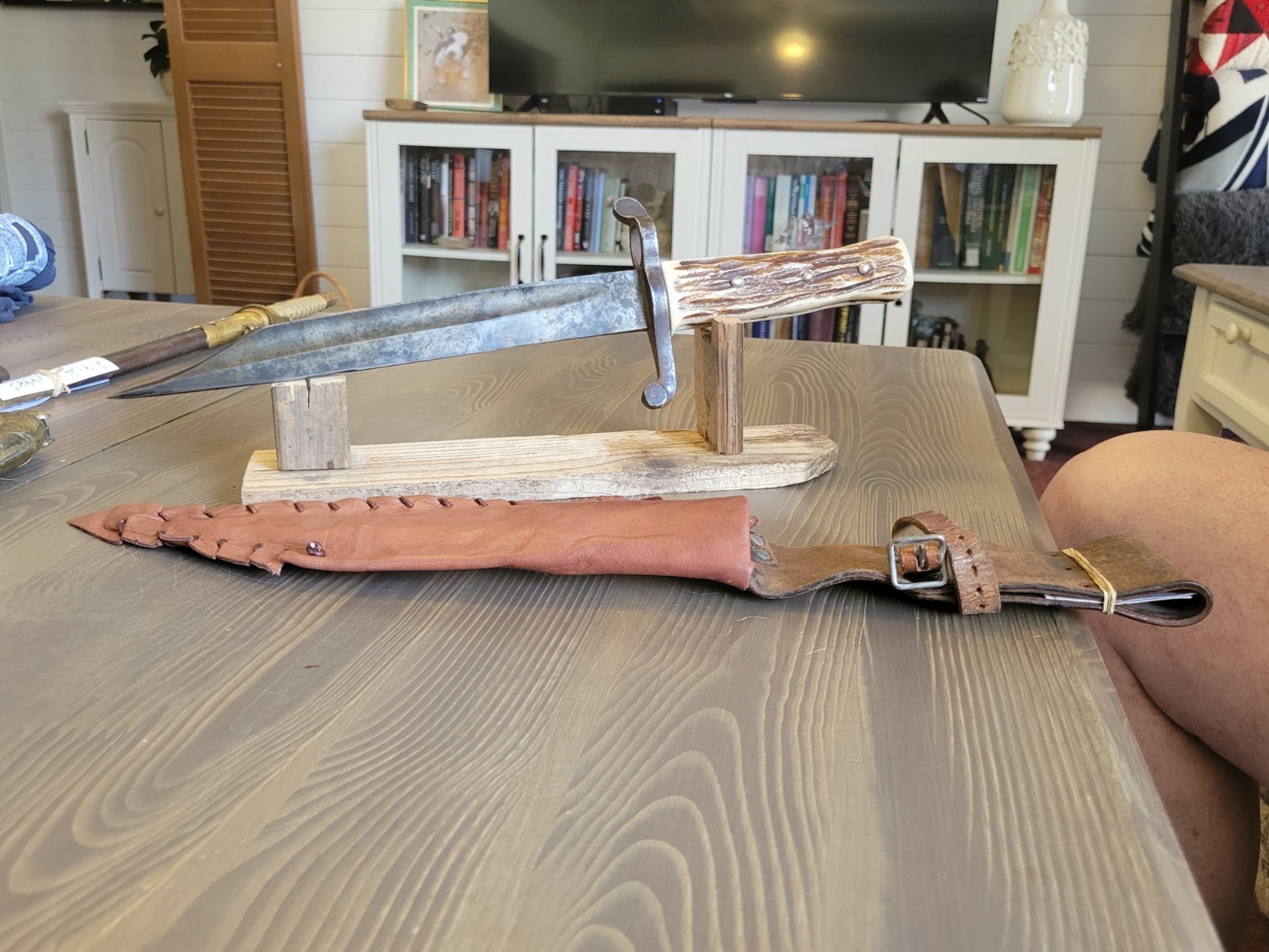 Custom Modified M1856 Bayonet by WKC/Stag Handle Bowie w/Custom Sheath