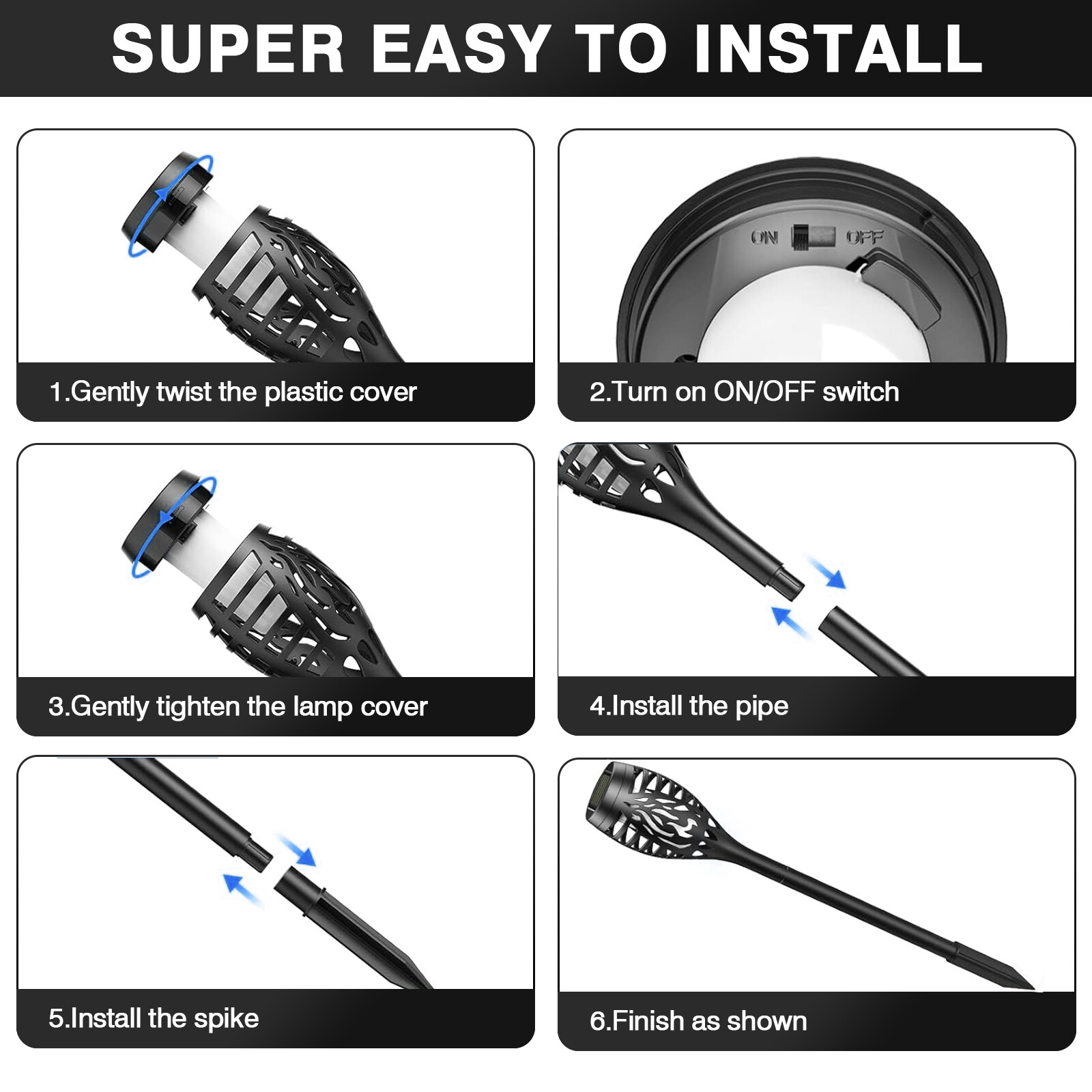 Solar Outdoor Lights Power Torch Light Flickering Flame Garden Waterproof Lamp