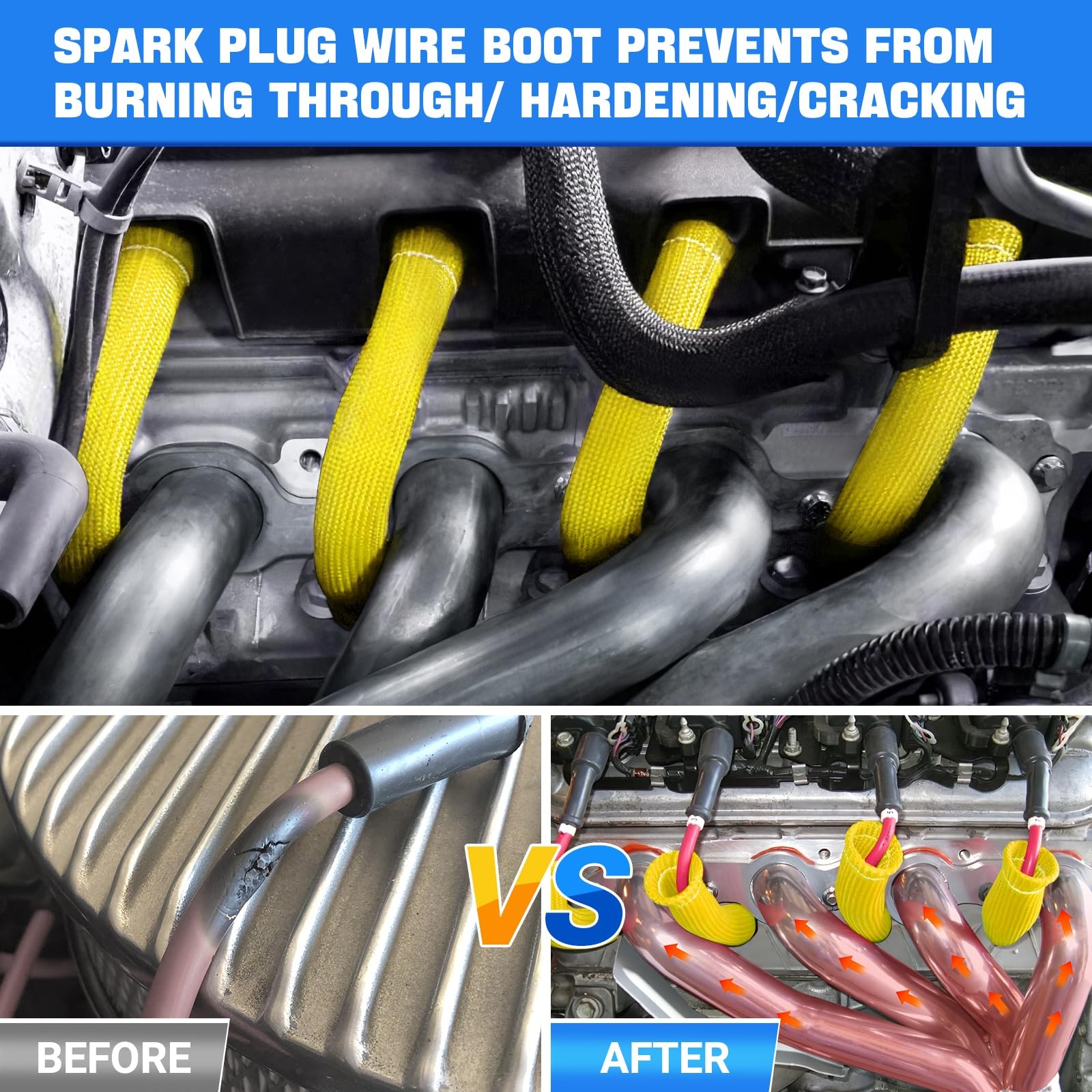 2500° Spark Plug Heat Shield Sleeve for 8PCS Wire Boots Yellow