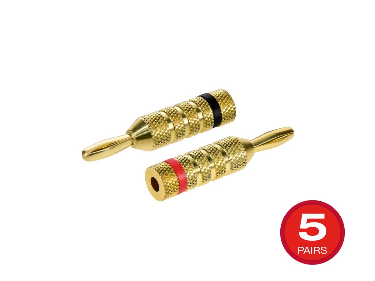 Monoprice High-Quality Gold Plated Speaker Banana Plugs - 5 Pairs - Closed Screw