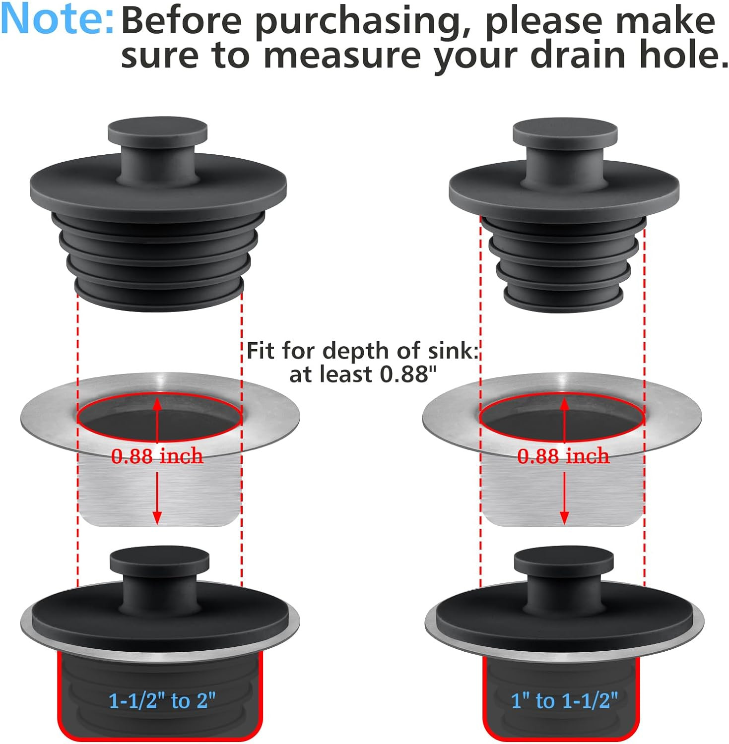 Bathtub Stopper 2Pcs Sink Stopper Tub Plug Bathroom Shower Drain Plug Silicone B