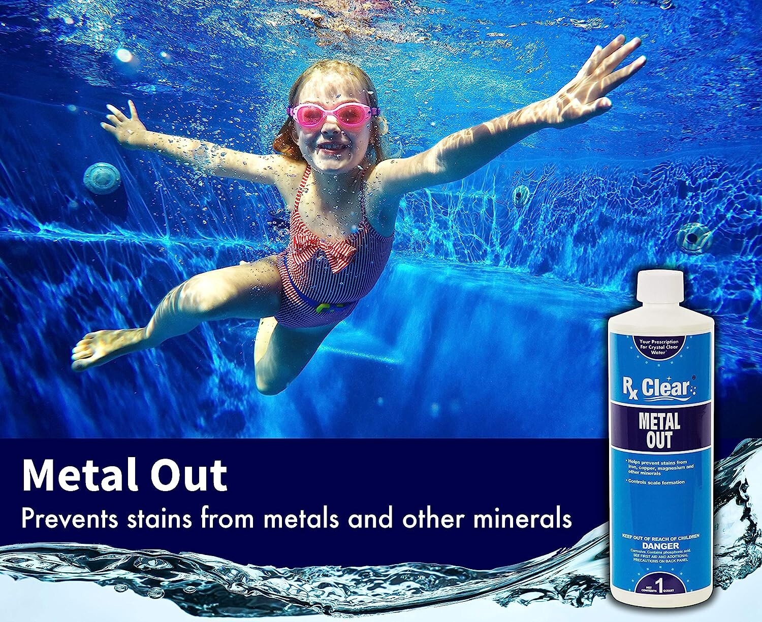 Rx Clear Swimming Pool & Spa Metal Out Chemical 1 Quart Bottle - 6 Pack