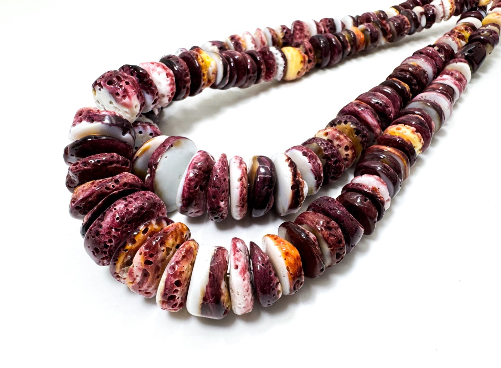 Natural Purple Spiny Oyster Shell Beads Graduated Disc Heishi Round Gemstone