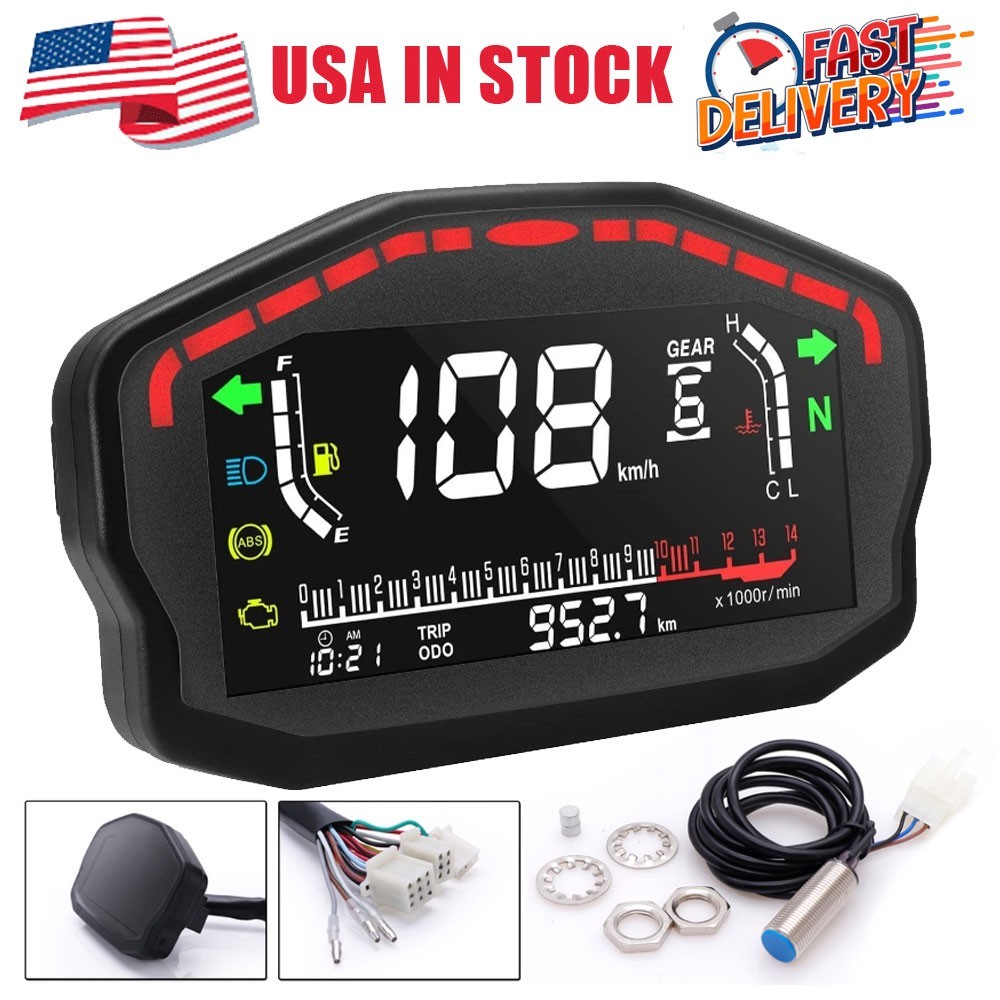 LCD Digital Motorcycle Odometer Speedometer Tachometer KM/H MPH Gauge Universal