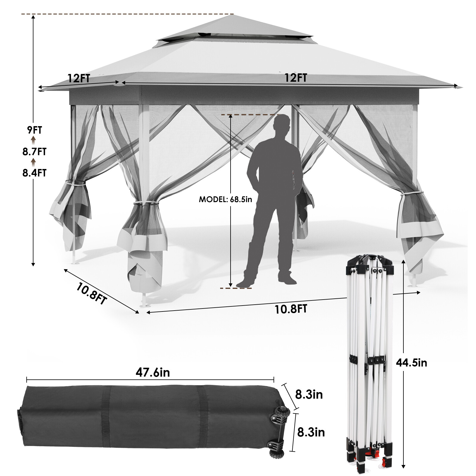 13' x 13' Pop Up Canopy Gazebo Height Adjustable Waterproof Wedding Party Tent