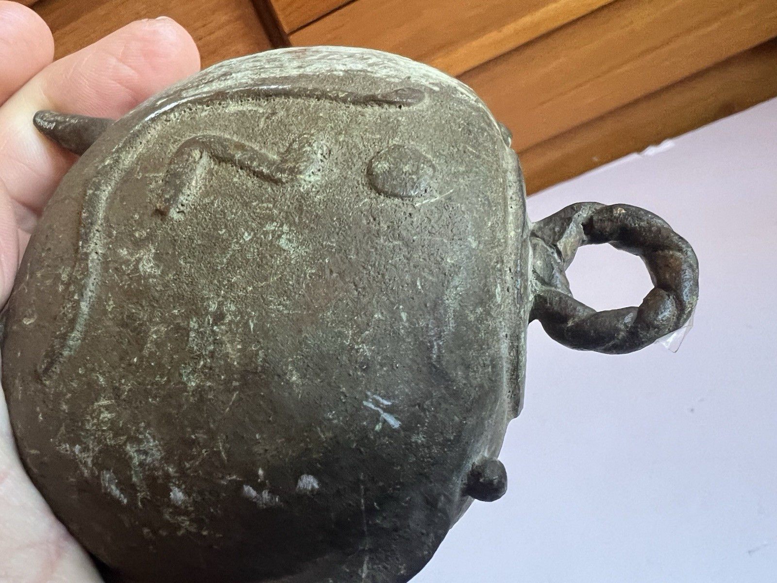 Vintage Oriental Brass Bell Cow Elephant Legs Inscribed