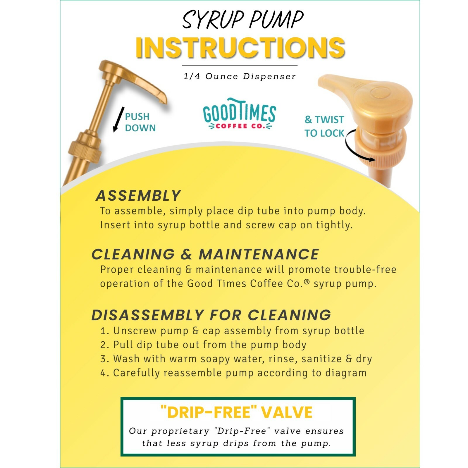 Gold Coffee Syrup Pump for 750 ml Bottles (Pack of 6) Fits Torani and more