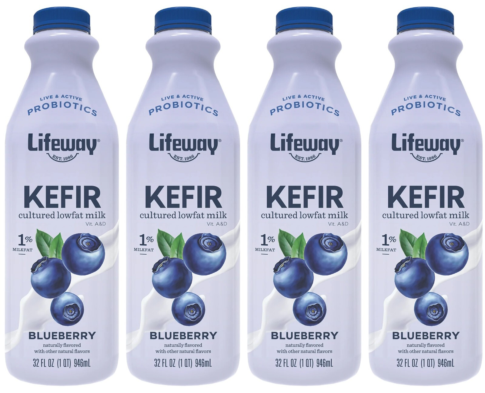 Lifeway Blueberry Kefir - Lowfat Probiotic Milk Smoothie (4 bottles of 32 oz ea)
