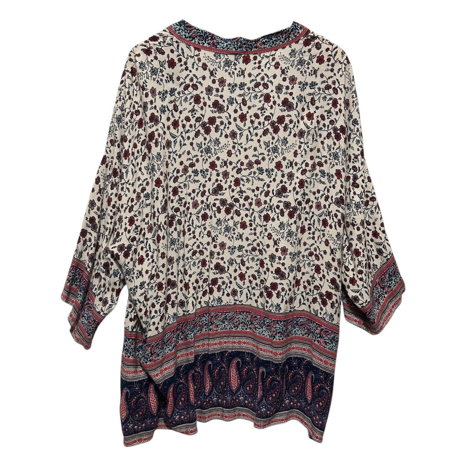 Knox Rose Womens Kimono XXL Cream Floral Paisley Boho Border Festival Hippie