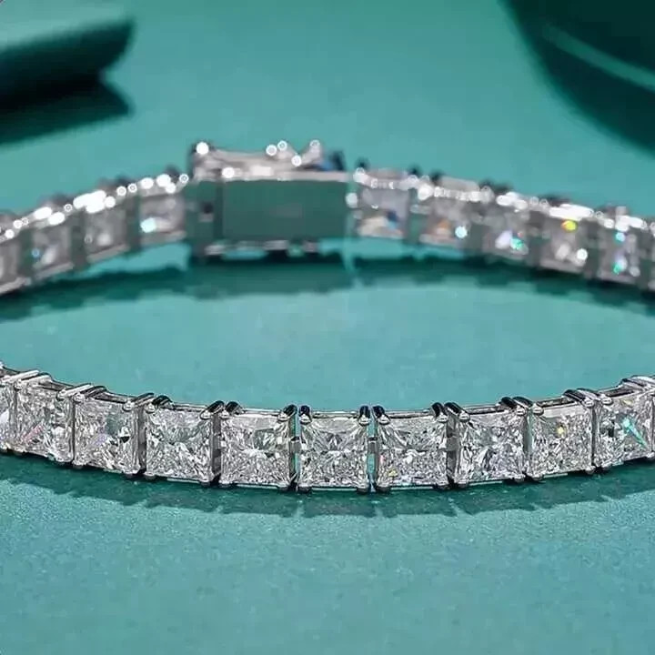 15.00Ct Princess Cut Lab Created Diamond Tennis Bracelet 14k White Gold Plated