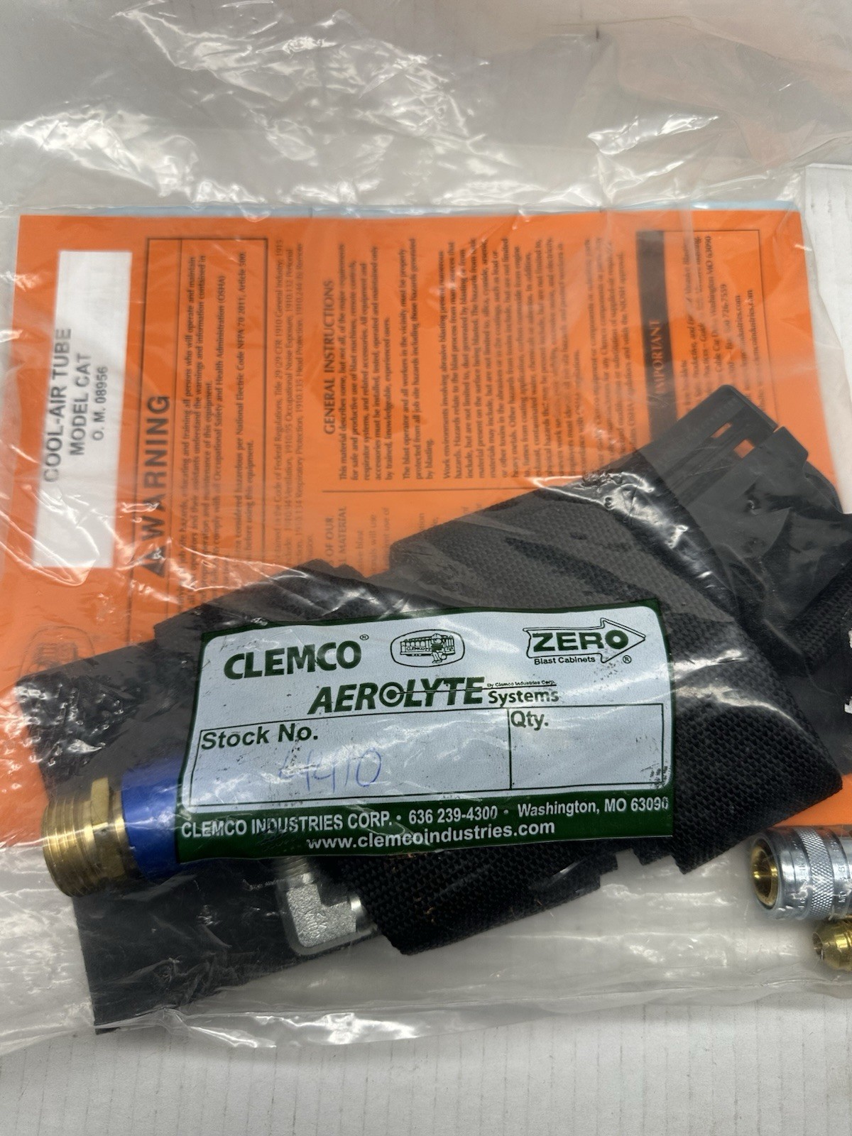 Clemco Industries Cool-Air Tube Model Cat 04410 For Blasting Helmets 90-100 PSI