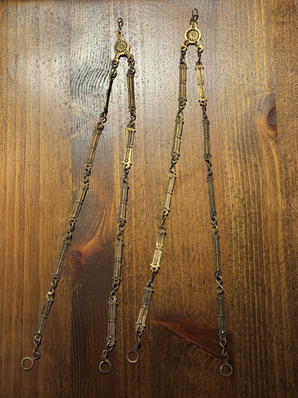 Antique Bar & Link Chains (2) Kerosene Lamp Hanging Oil VERY UNIQUE & RARE 15”