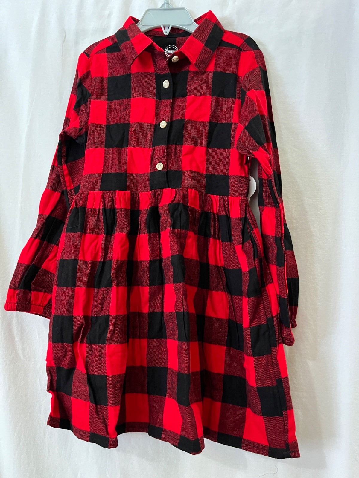 Wonder Nation Girl Red/Black Buffalo Cowgirl Check Soft Flannel Shirt Dress Upic