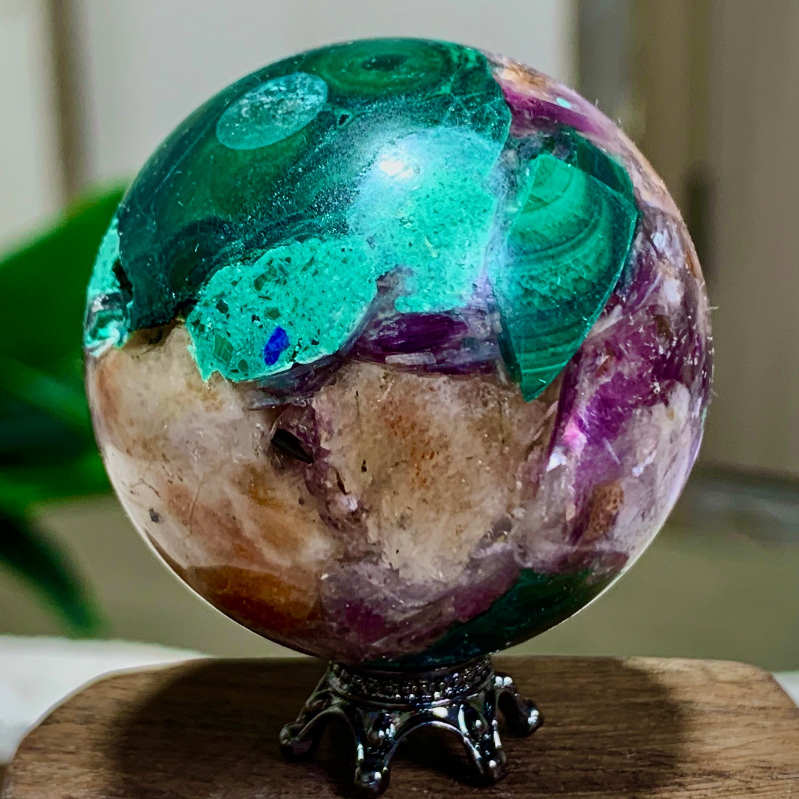 40G Newly discovered rare malachite purple mica symbiotic sphere restoration