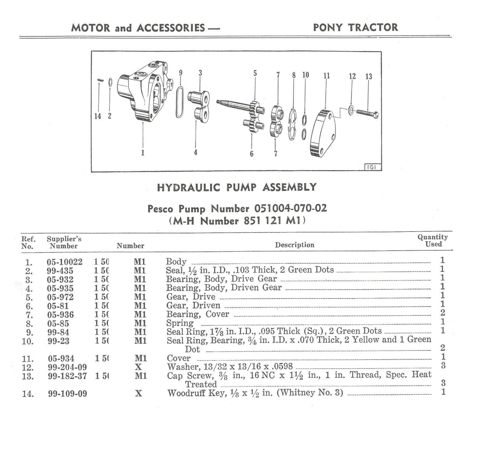 1952 Massey Harris Pony Tractor Motor Accessories Repair Parts Catalog Manual