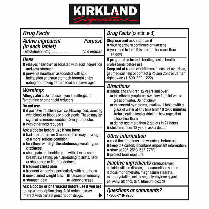 Kirkland Signature Acid Controller Famotidine 20 mg Maximum Strength 250 Tablets
