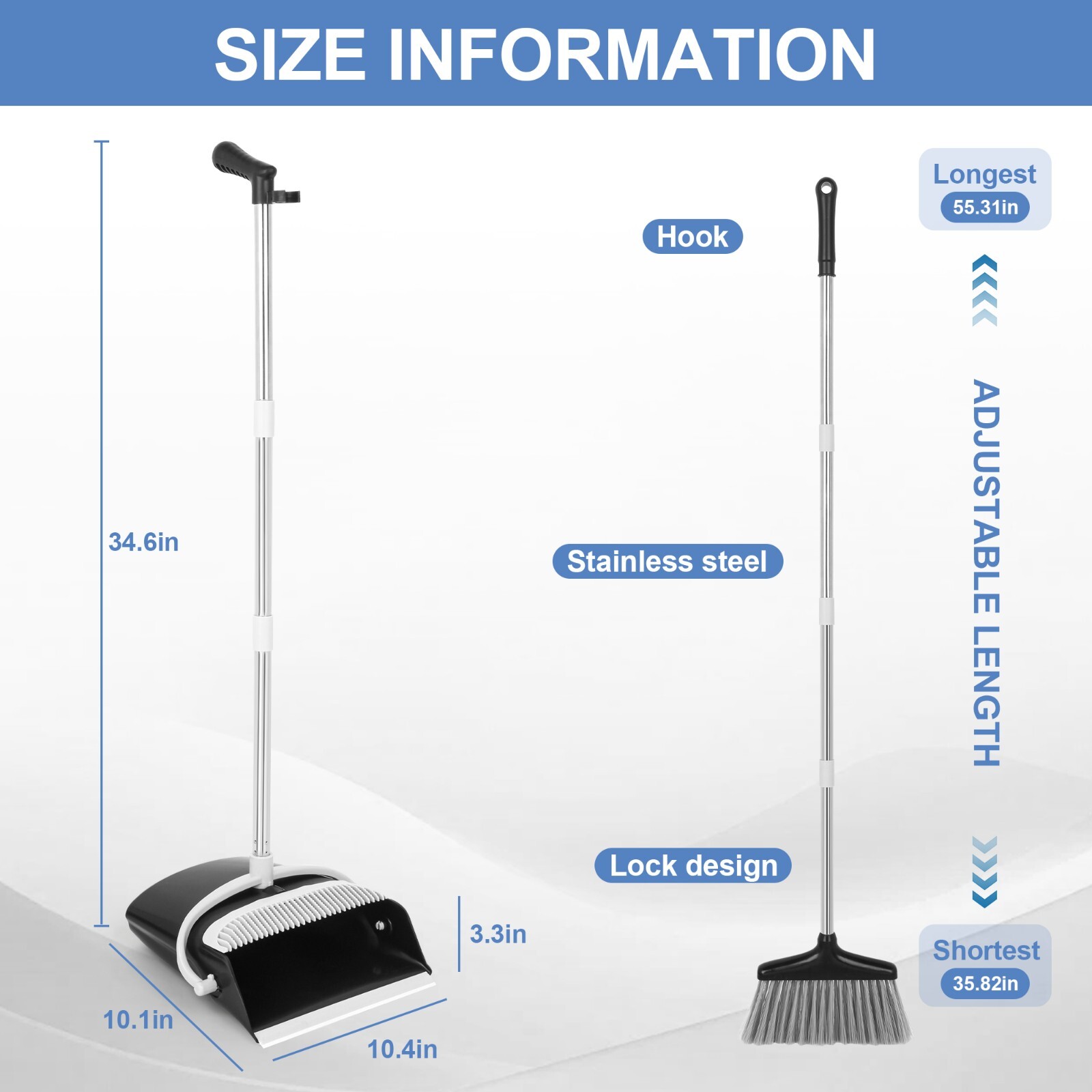 Broom and Dustpan Set Lightweight Upright Lobby Broom and Dust Pan Combo