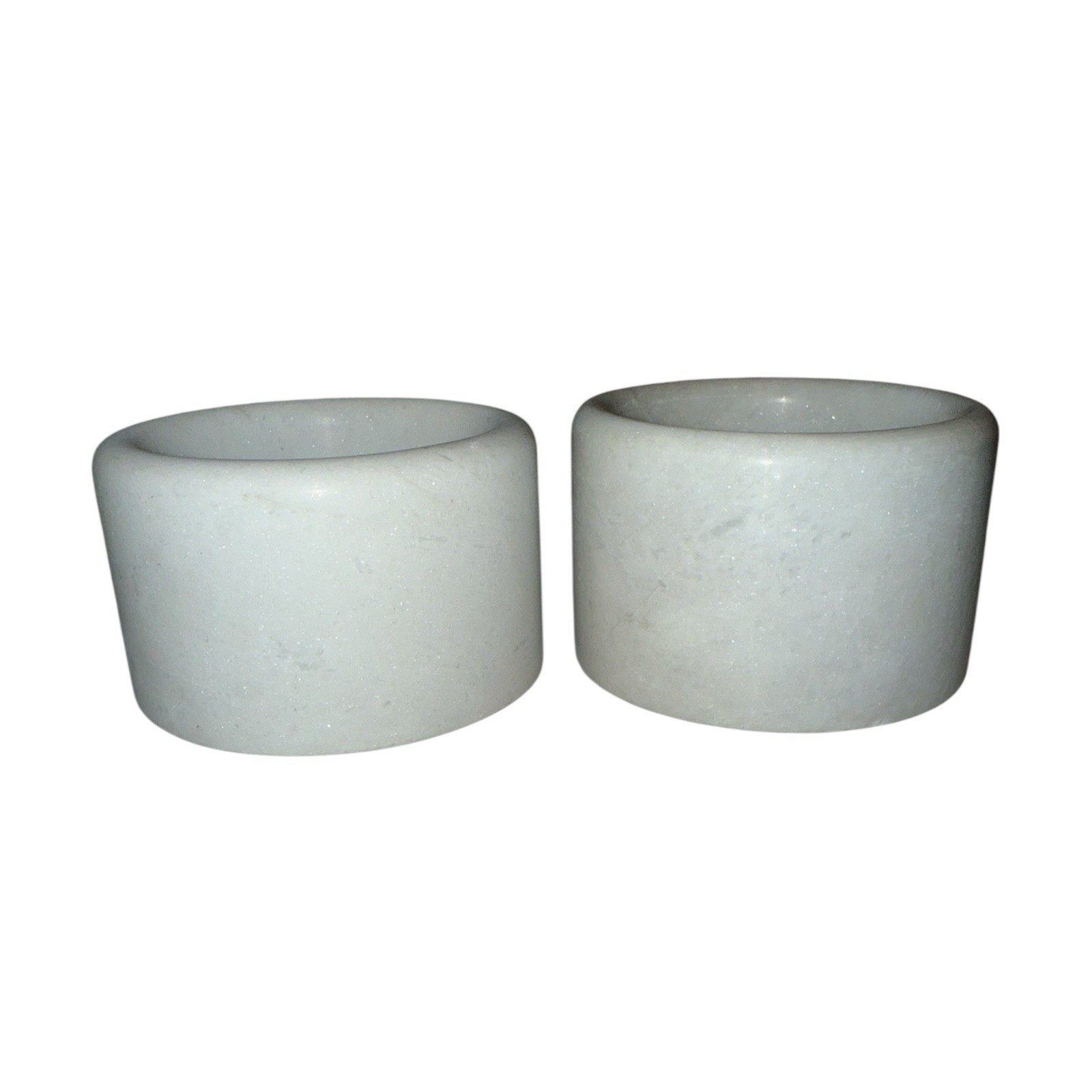 Vintage White Marble Salt Cellars Pinch Pots Set of 2 Heavy MCM Trinket Bowls