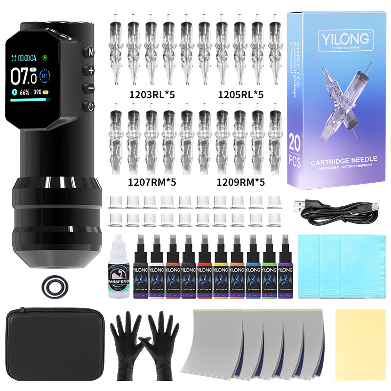 Wireless Tattoo Pen Machine Kit Complete LED Screen with Ink Needles 5 Papers