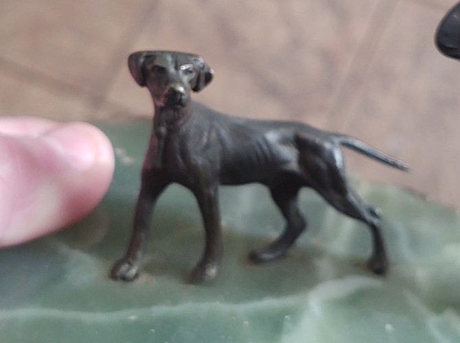 Antique Shaeffer Green Onyx Bronze Pointer Dog Desk Pen Holder