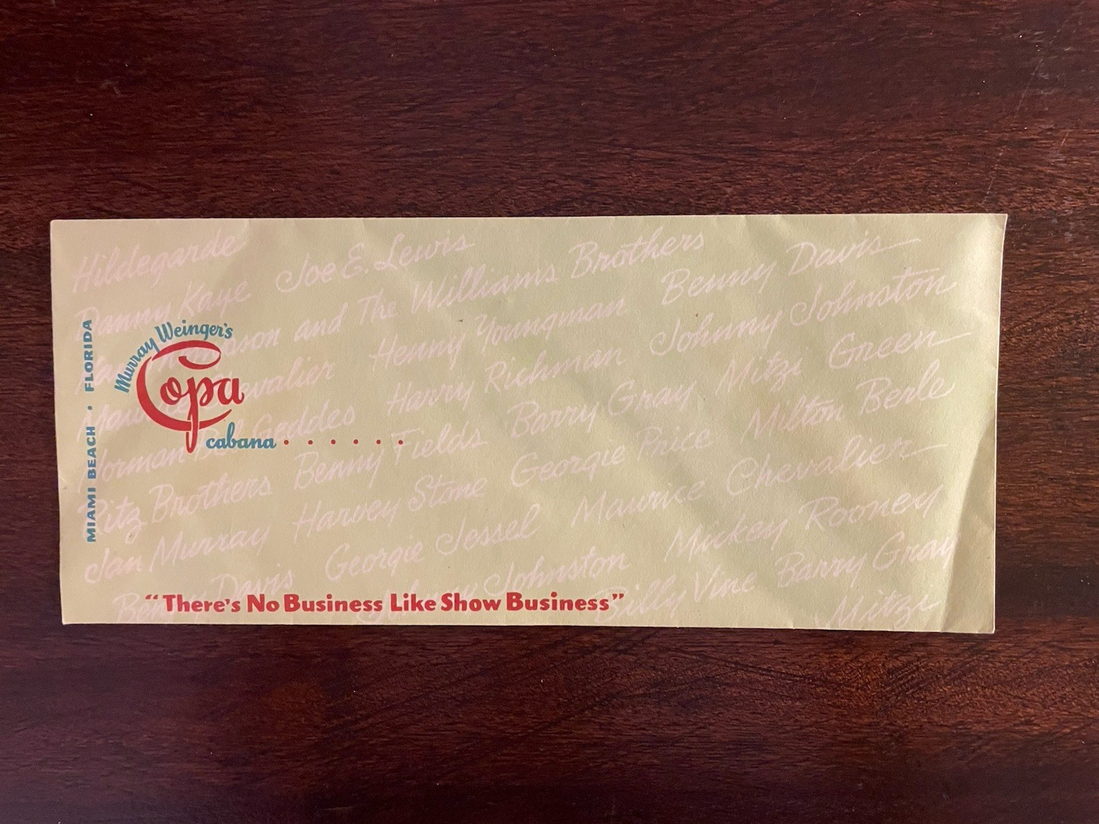 Vintage Very Rare 1940's - 1950's Copa Cabana Miami Beach Unused Envelope 9 x 4"