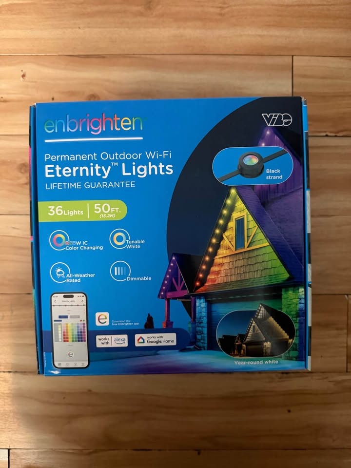 Enbrighten 50ft Wi-Fi Eternity Lights, Permanent Outdoor Lights, 36 LEDs