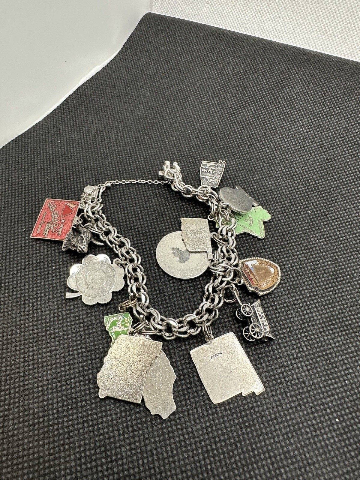 Vintage Sterling Silver Charm Bracelet Longhorns Wagon States 1960’s