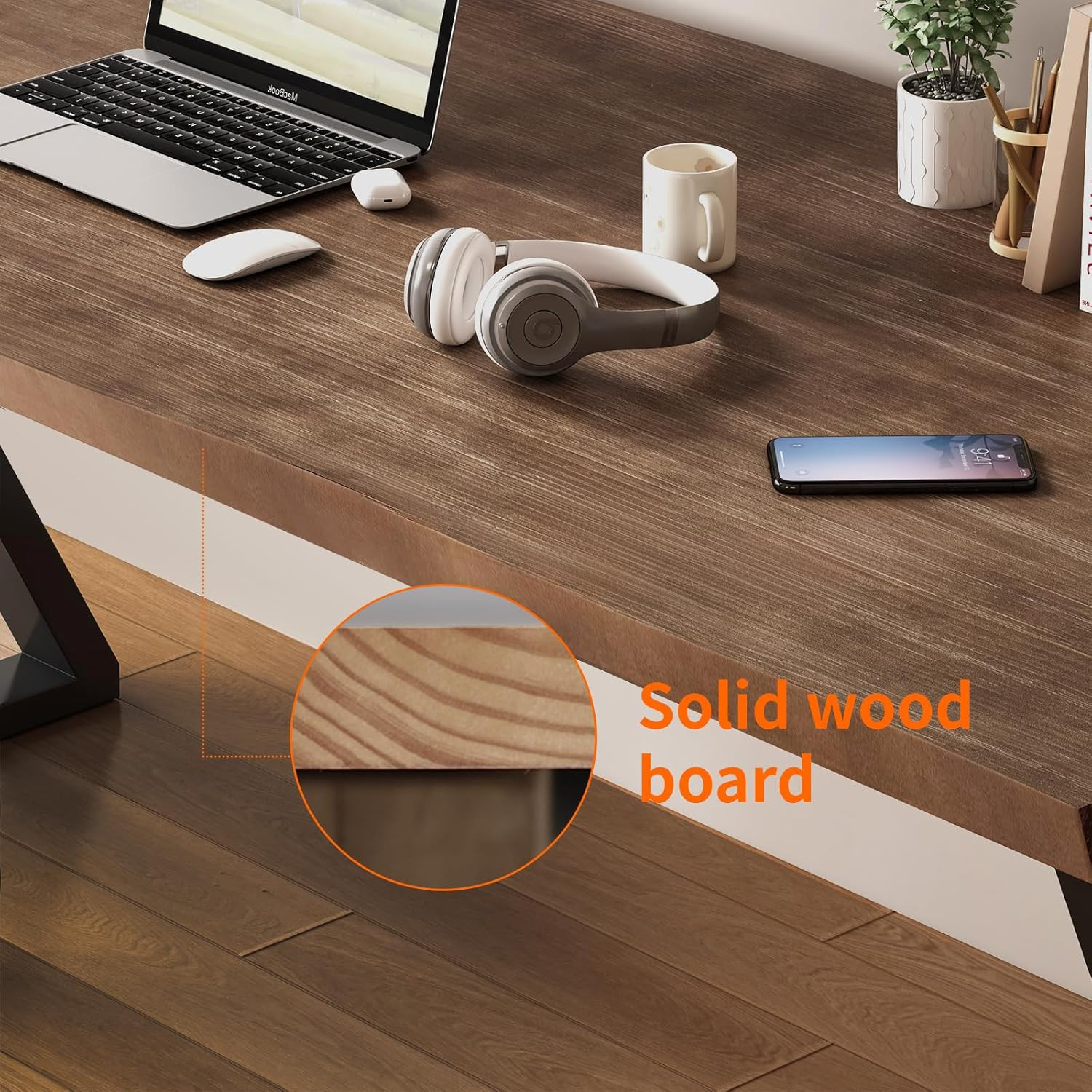 Solid Wood and Metal Modern Industrial 55 Inch Wide Home Office Desk, Writing Ta