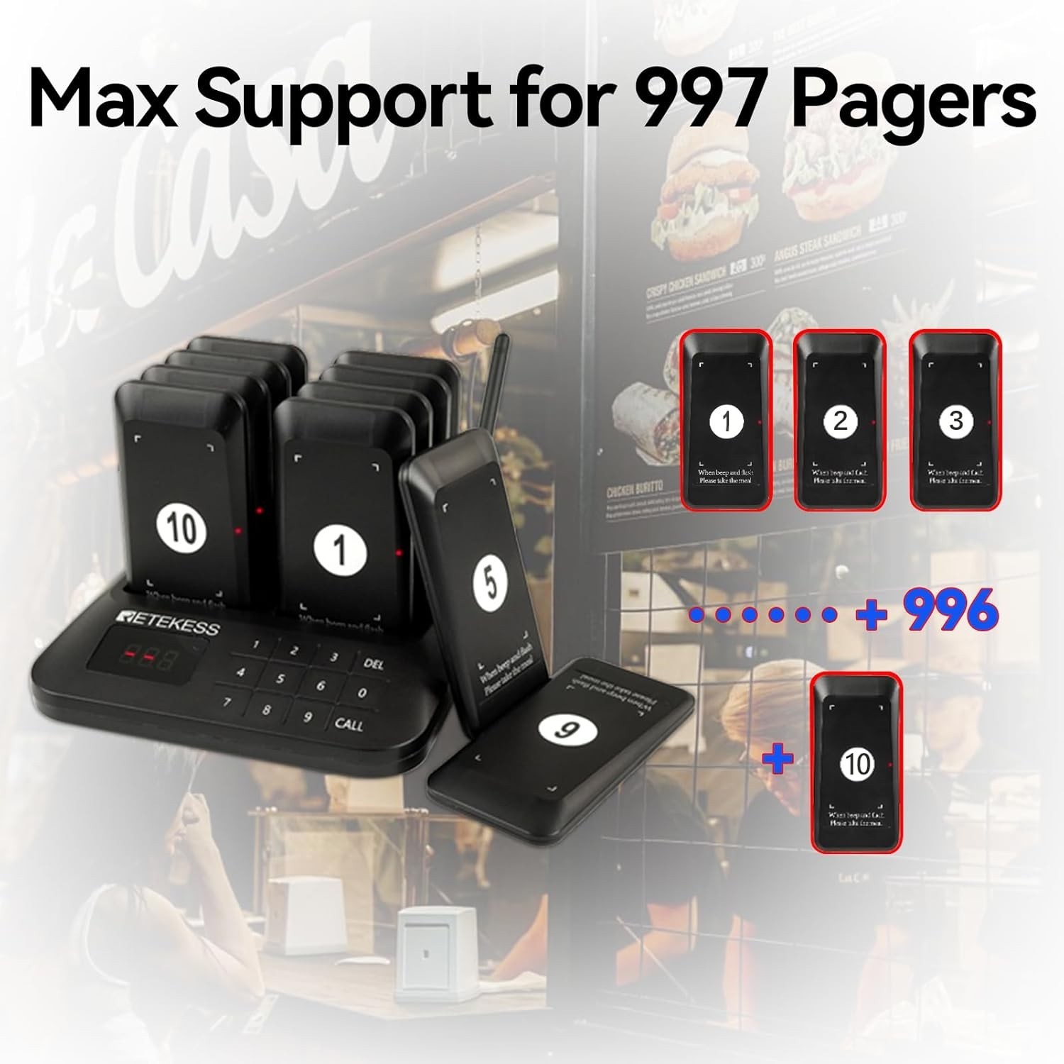 Retekess TD157 Restaurant Pager System 10 Pagers 984ft Range Wireless Buzzers