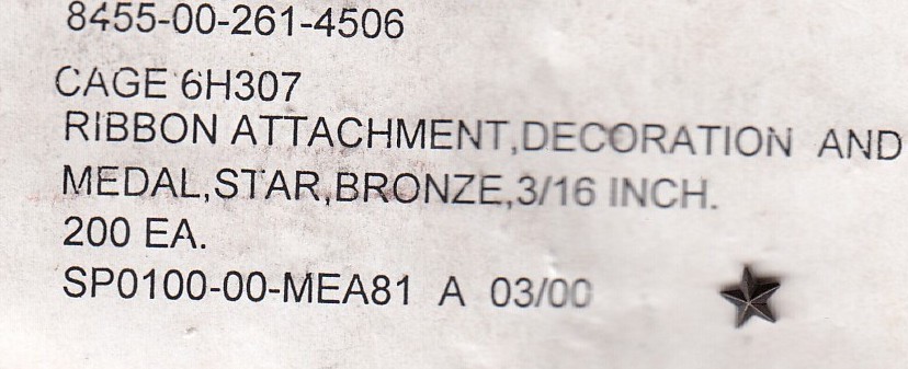 US Military 1 BRONZE STAR 3/16" attachment award ribbon medal citation device