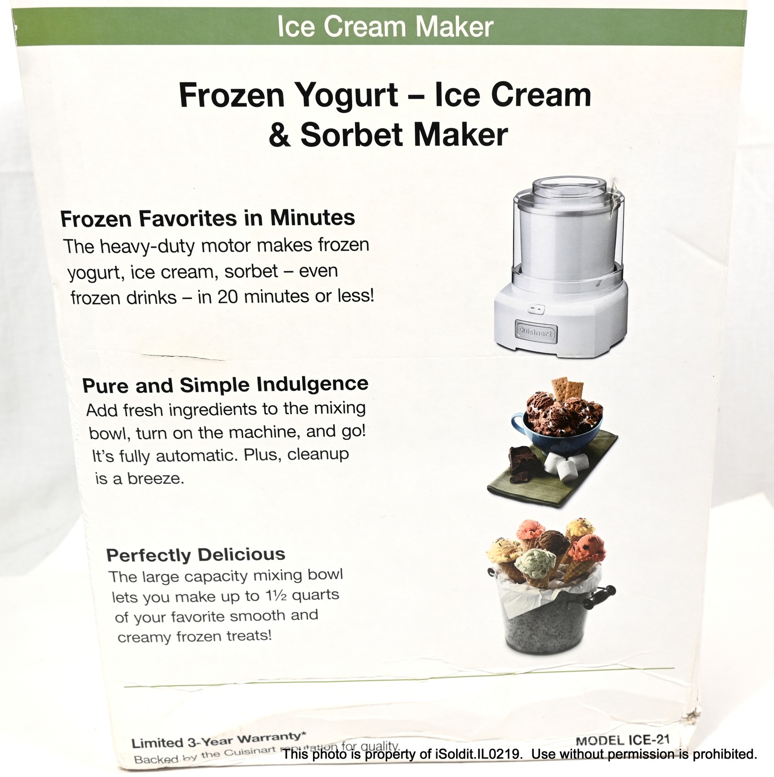 NEW NIB Cuisinart 1.5-qt Ice Cream Sorbet Frozen Yogurt Maker Machine, White