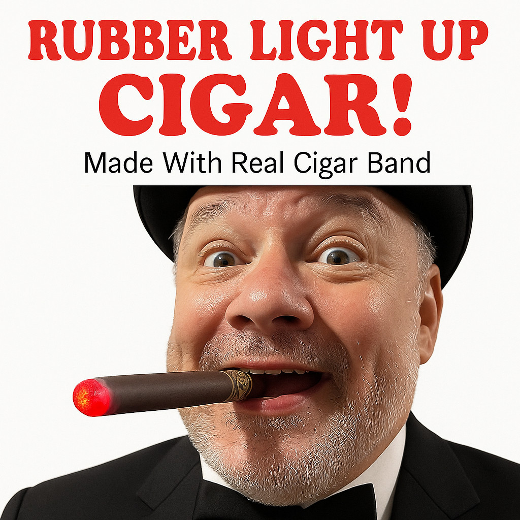 LIGHT UP RUBBER CIGAR + Real Band Fake Red Ash D Joke Prank Magic Trick LED Prop
