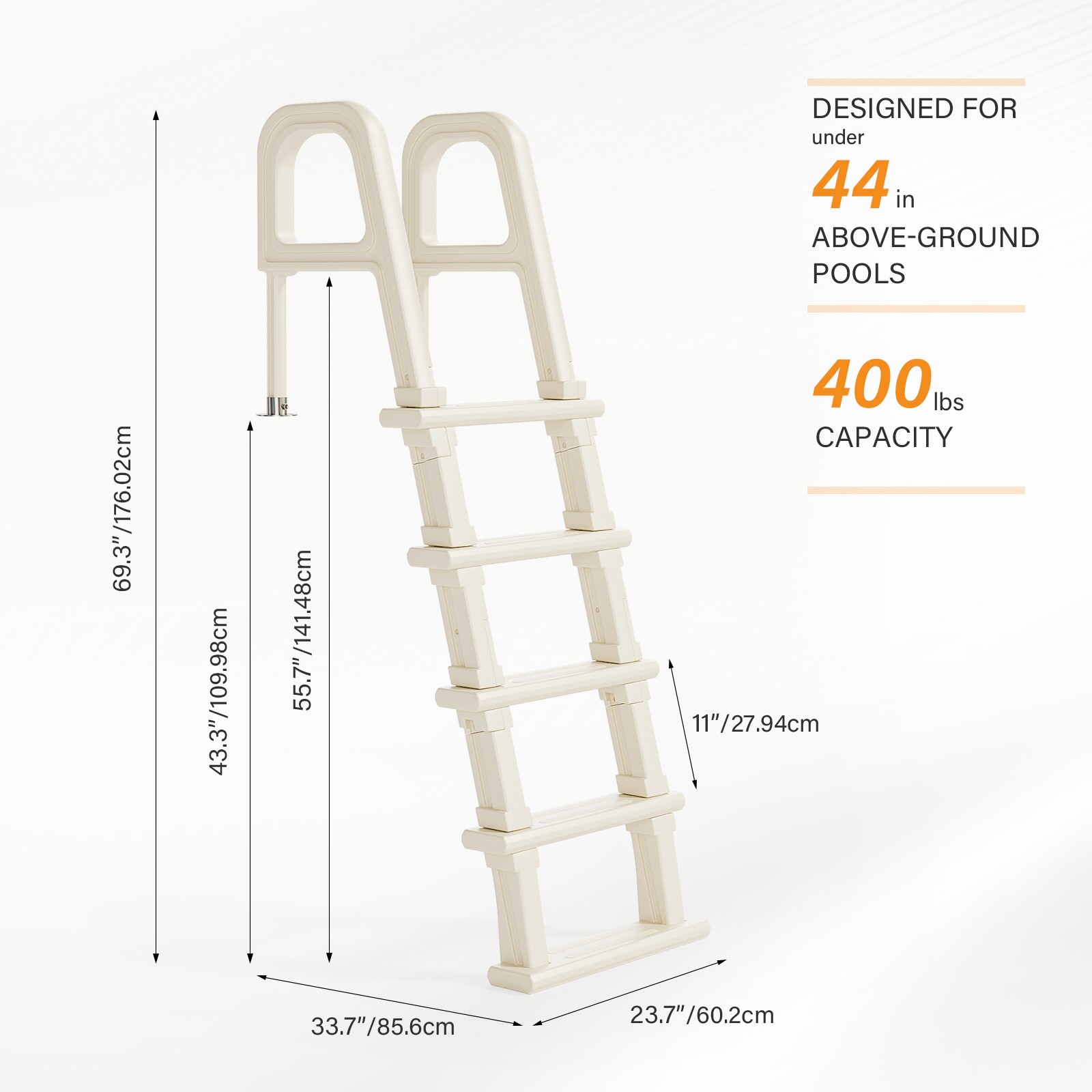 5 Step Ladder with Handrails of 300 lbs Capacity for 44in Outdoor Swimming Pool