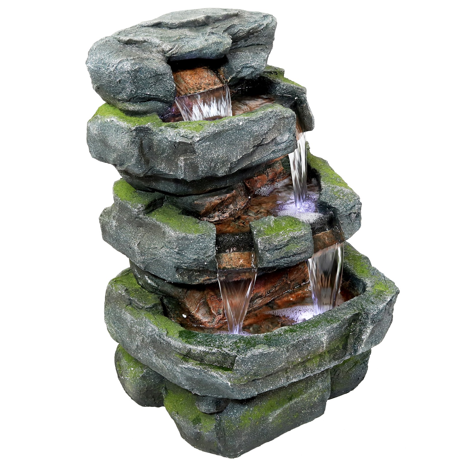 Electric Tiered Stone Waterfall Fountain with LED Lights - 23 in by Sunnydaze