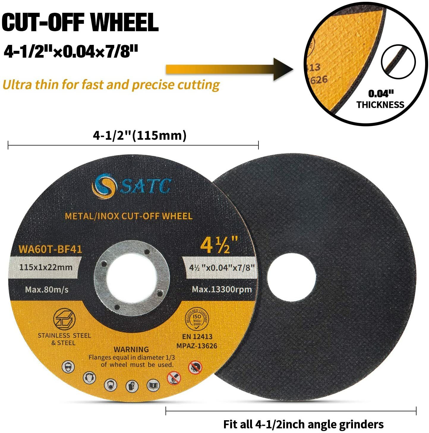 50 Pack Cut Off Wheels 4-1/2" Metal & Stainless Steel Angle Grinder Cutting Disc