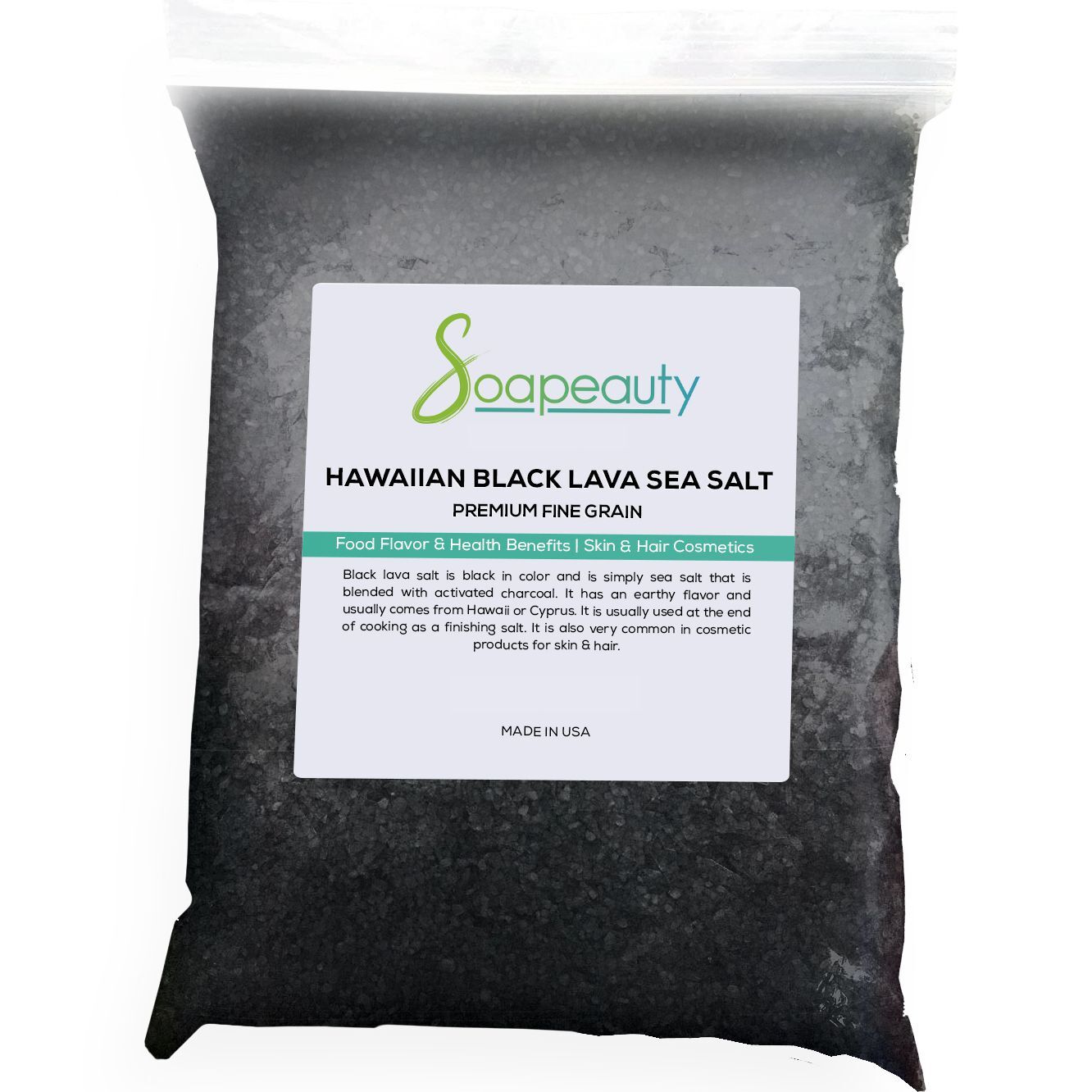 Hawaiian Black Lava Sea Salt Gourmet 100% Natural Premium Fine Grain