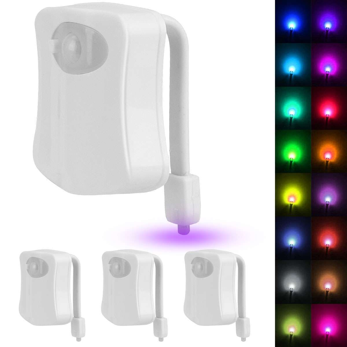4Pcs Toilet Night Light 16 Color LED Motion Activated Sensor Bathroom Bowl Seat