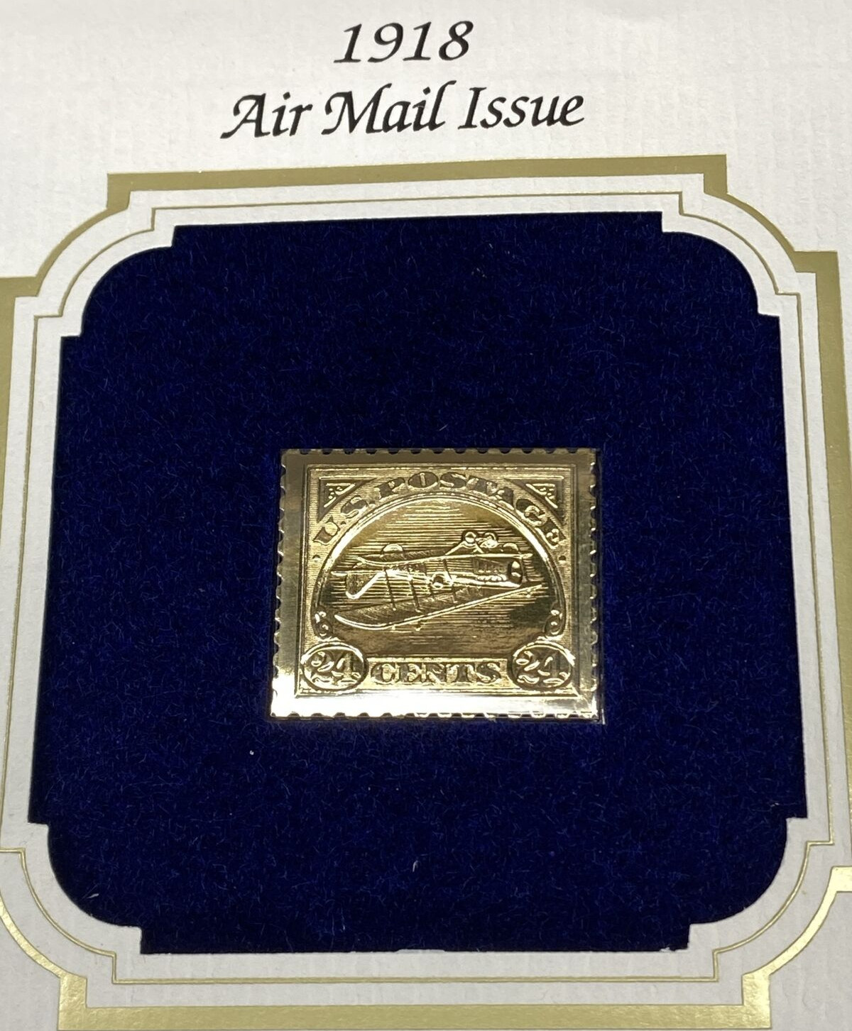 1918 Inverted Jenny 22kt gold 24 cent Stamp Replica Postal Commemorative Society