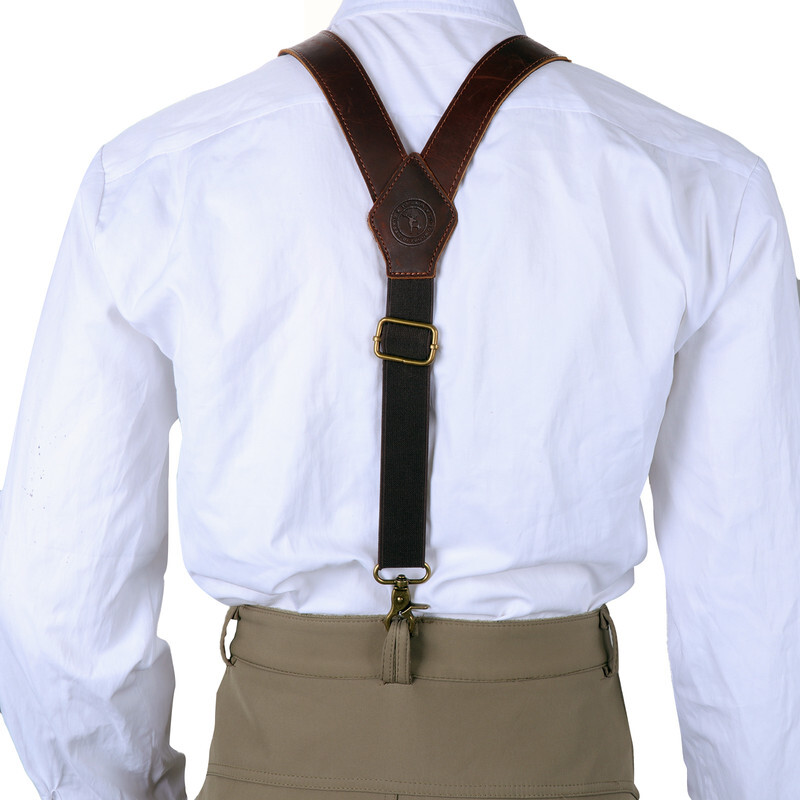 TOURBON Leather Suspenders Y Back Adjustable Y-Shape Pants Brace
